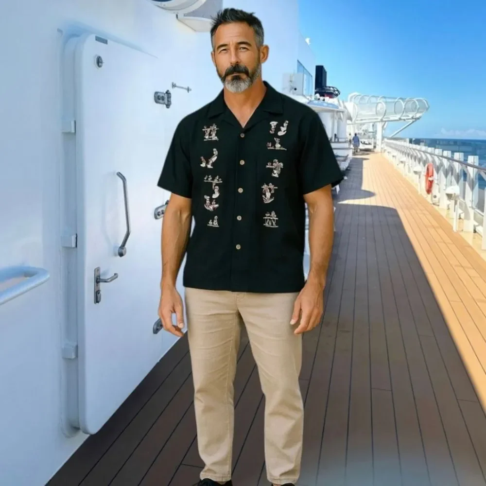 Nat Nast Black Dress Guayabera Silk Shirt for Men - Picture 2 of 7